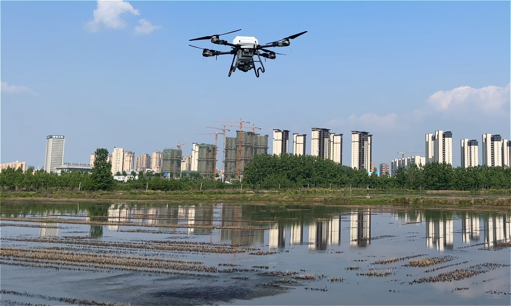 Mejora de la eficiencia de la cría de cangrejos de río con el dron esparcidor FP400
